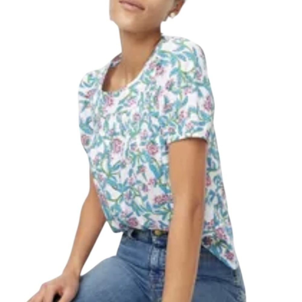 J. Crew Bright Floral Print Top 100% Cotton Size S EUC